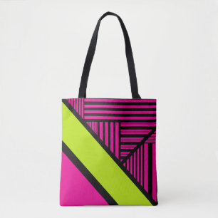 Triangle Stripes in Lime Green, Hot Pink and Black Tote Bag