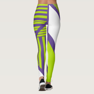 Triangle Stripes in Lime Green & Purple Leggings