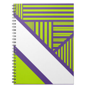 Triangle Stripes in Lime Green & Purple Notebook