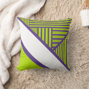 Triangle Stripes in Lime Green & Purple Throw Pillow