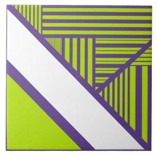 Triangle Stripes in Lime Green & Purple Tile