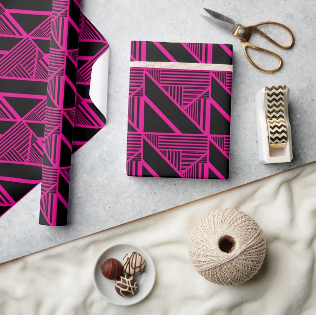 Triangle Stripes in Magenta and Black Wrapping Paper (Crafts)