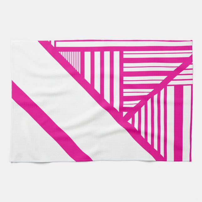 Triangle Stripes in Magenta and White Kitchen Towel (Horizontal)
