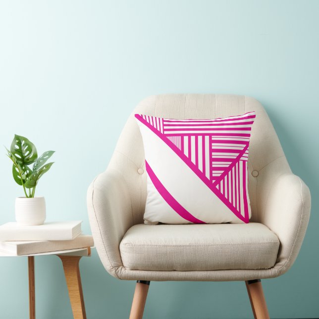 Triangle Stripes in Magenta and White Throw Pillow (Chair)