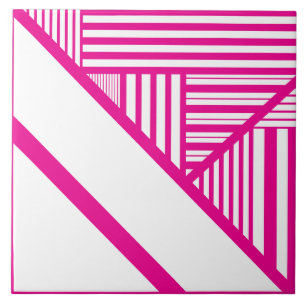 Triangle Stripes in Magenta and White Tile