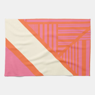 Triangle Stripes in Pink, Orange and Cream Kitchen Towel