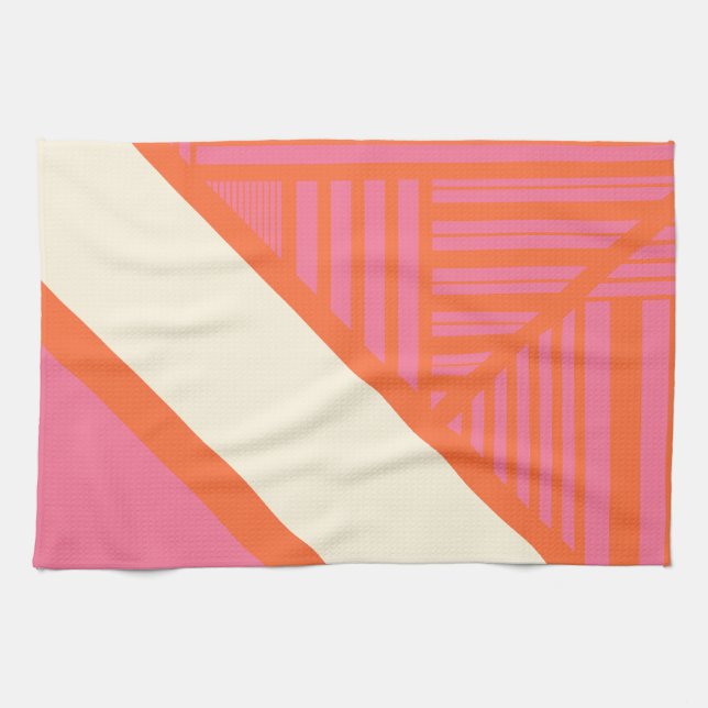 Triangle Stripes in Pink, Orange and Cream Kitchen Towel (Horizontal)