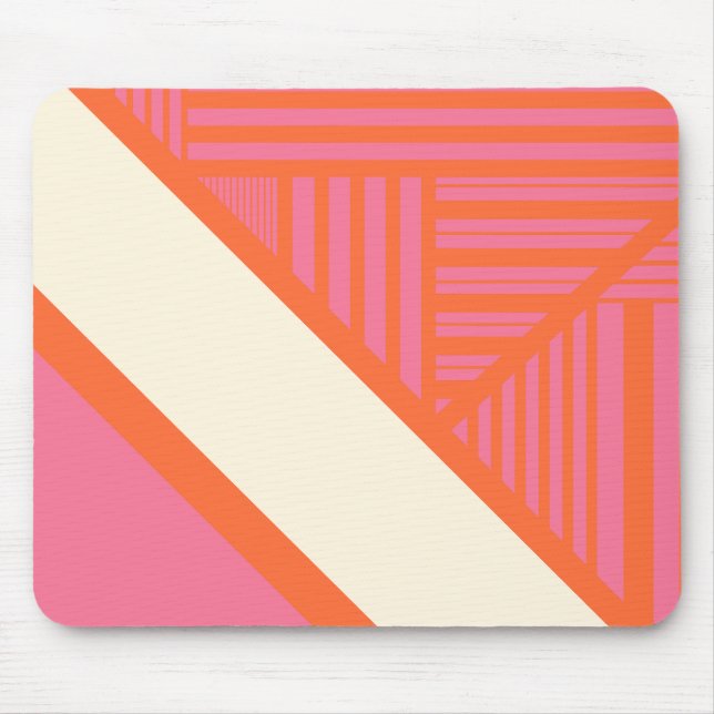 Triangle Stripes in Pink, Orange and Cream Mouse Pad (Front)