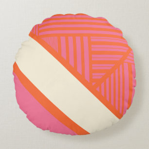 Triangle Stripes in Pink, Orange and Cream Round Pillow