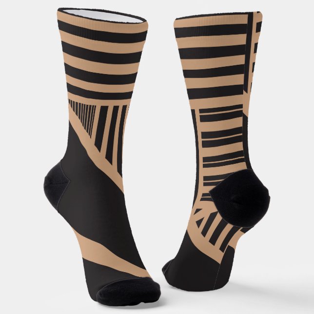 Triangle Stripes in Tan and Black Socks (Angled)
