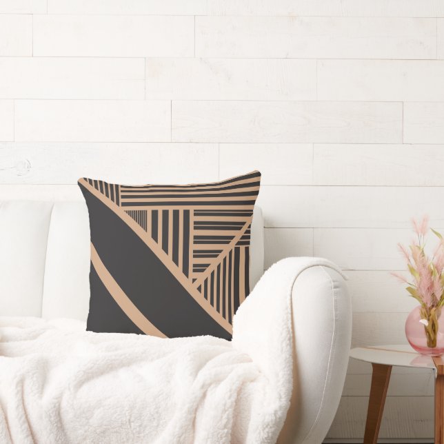 Triangle Stripes in Tan and Black Throw Pillow (Couch)