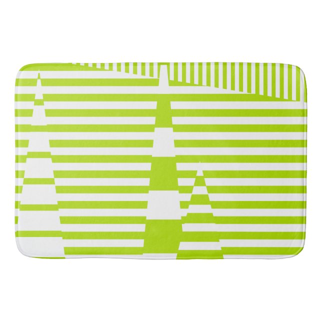 Triangle Stripes - Lime Green and White Bath Mat (Front)