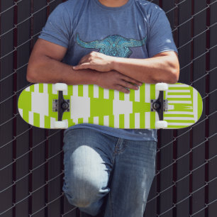Triangle Stripes - Lime Green and White Skateboard