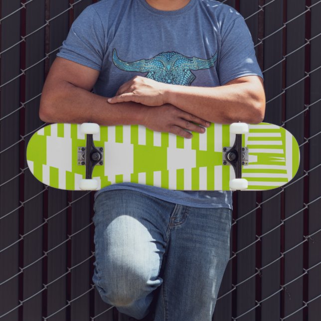 Triangle Stripes - Lime Green and White Skateboard (Outdoor 3)