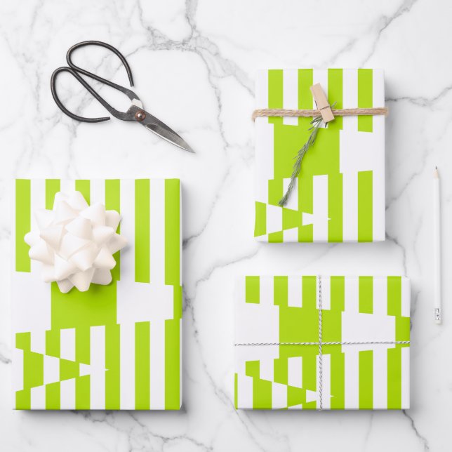 Triangle Stripes - Lime Green and White Wrapping Paper Sheet (Front)