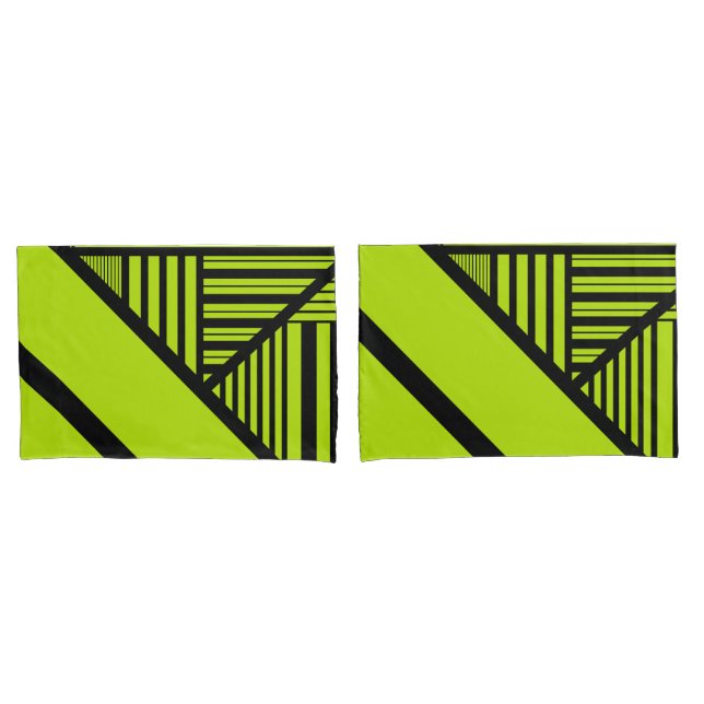 Triangle Stripes - Lime Green Pillowcase (Front-Set)