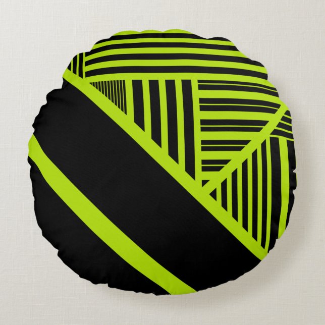 Triangle stripes - Lime Green Round Pillow (Front)