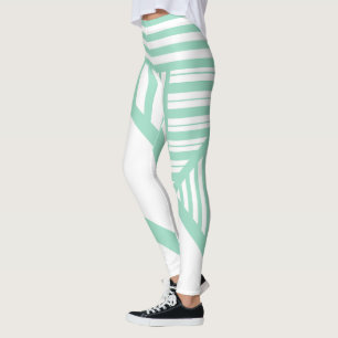 Triangle stripes - Mint Green and White Leggings