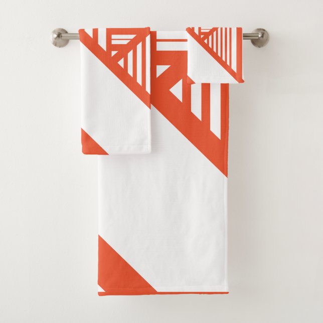 Triangle stripes - Orange and White Bath Towel Set (Insitu)