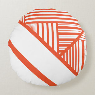 Triangle stripes - Orange and White Round Pillow