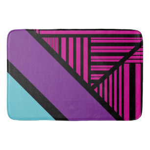 Triangle Stripes - Pink, Purple, Blue and Black  Bath Mat
