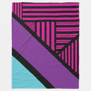 Triangle Stripes - Pink, Purple, Blue and Black Fleece Blanket
