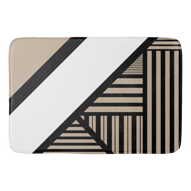 Triangle Stripes - Taupe, Black and White Bath Mat (Front)