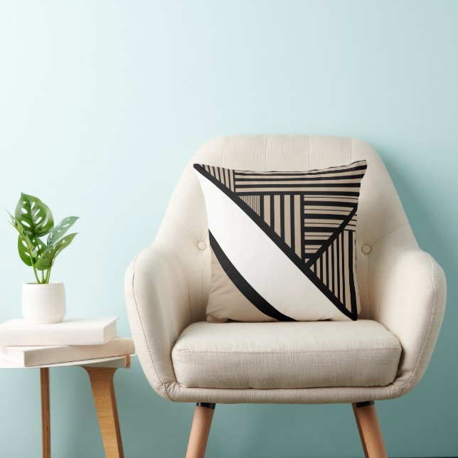 Triangle Stripes - Taupe, Black and White  Throw Pillow (Chair)