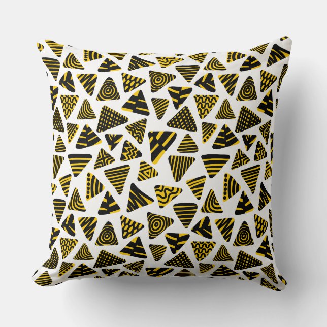 Triangles 240121 - Black and Amber on White Throw Pillow (Front)