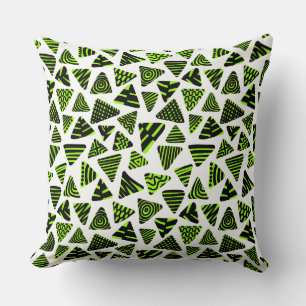 Triangles 240121 - Black and Chartreuse Grn on Wt Throw Pillow