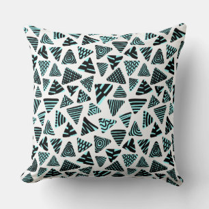 Triangles 240121 - Black and Ice Blue on White Throw Pillow