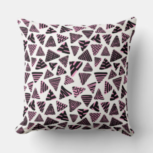 Triangles 240121 - Black and Pink on White Throw Pillow