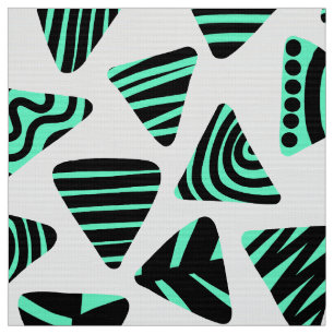 Triangles 240121 - Black and Turquoise on White Fabric