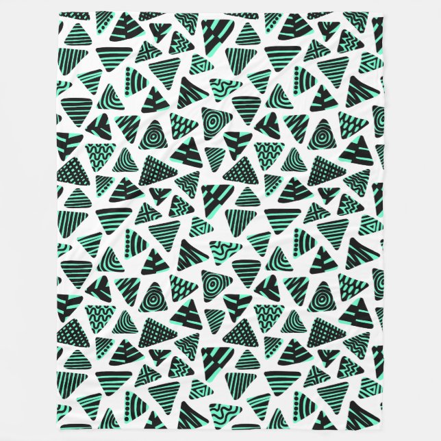 Triangles 240121 - Black and Turquoise on White Fleece Blanket (Front)