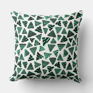 Triangles 240121 - Black and Turquoise on White Throw Pillow