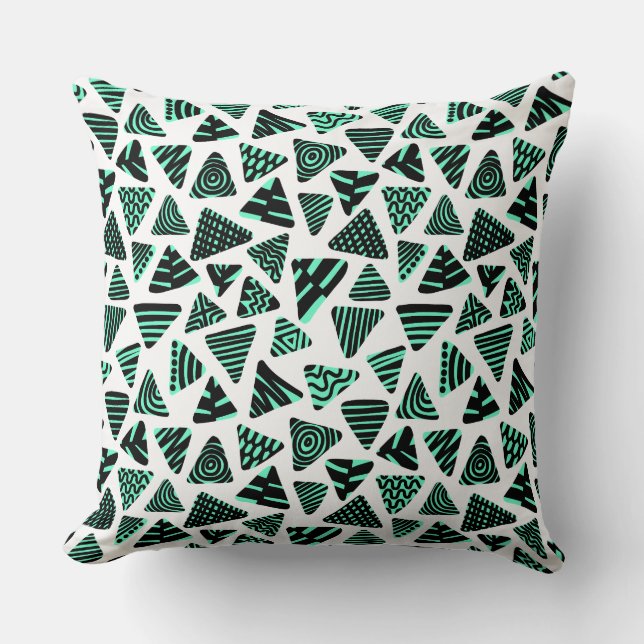 Triangles 240121 - Black and Turquoise on White Throw Pillow (Front)