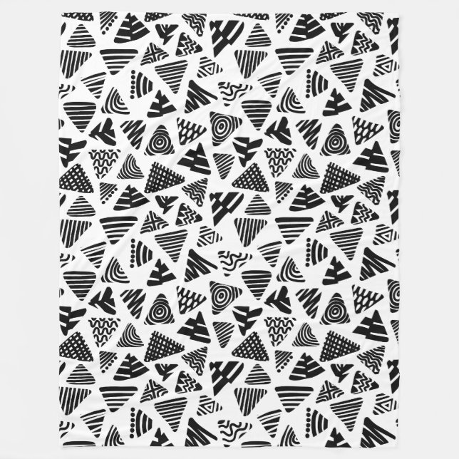 Triangles 240121 - Black and White Fleece Blanket (Front)