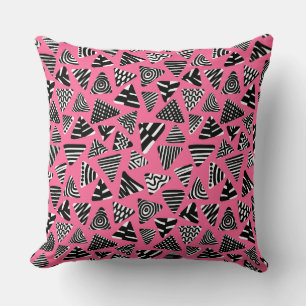 Triangles 240121 - Black and White on Deep Pink Throw Pillow