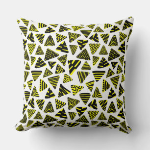 Triangles 240121 - Black and Yellow on White Throw Pillow