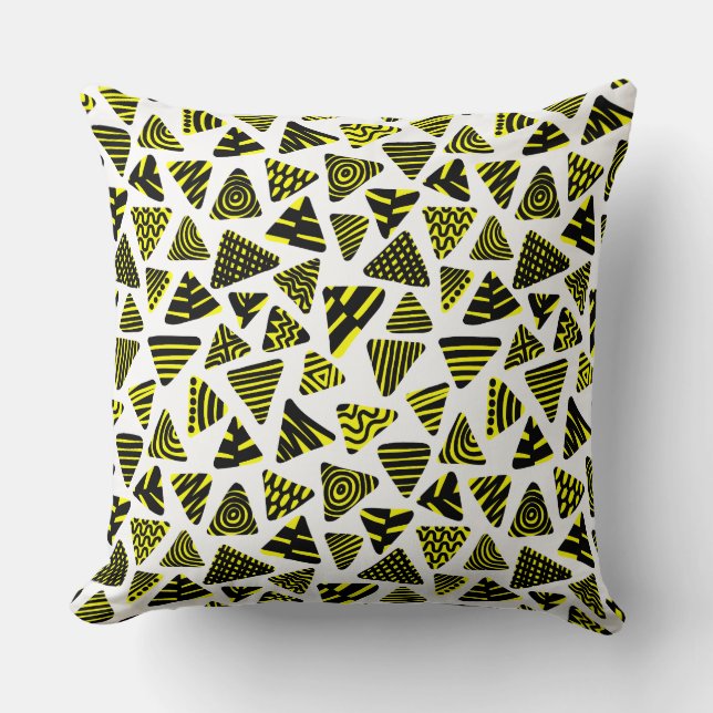 Triangles 240121 - Black and Yellow on White Throw Pillow (Front)