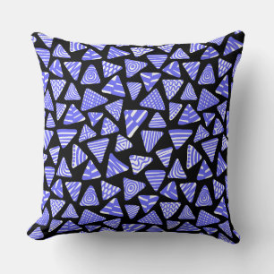 Triangles 240121 - Electric Blue and White on Blk Throw Pillow