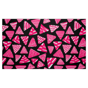 Triangles 240121 - Neon Red and White on Black Fabric