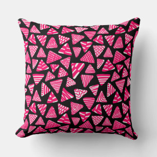 Triangles 240121 - Neon Red and White on Black Throw Pillow