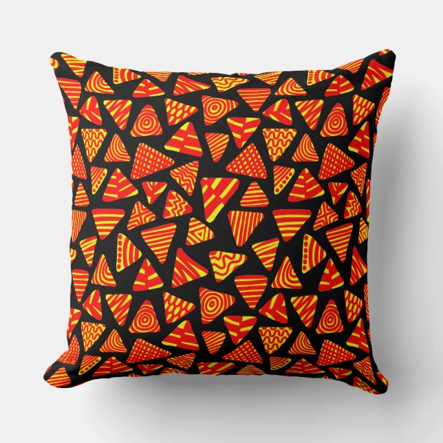 Triangles 240121 - Red and Yellow on Black Throw Pillow (Front)