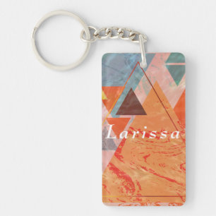 Triangles abstract geometric colour block pattern keychain