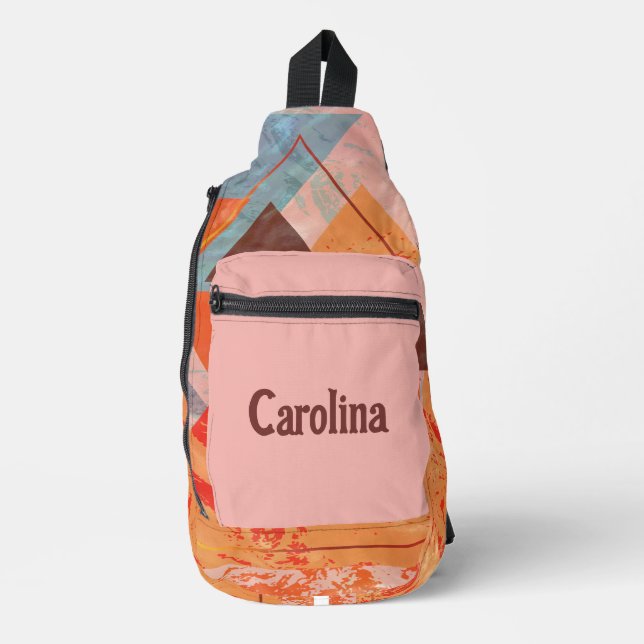 Triangles abstract geometric colour block pattern sling bag (Front)