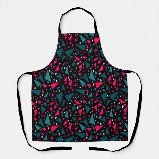 Triangles blue scarlet colours on black background apron (Front)