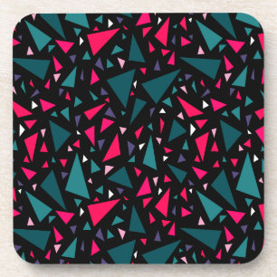 Triangles blue scarlet colours on black background coaster
