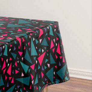 Triangles blue scarlet colours on black background tablecloth