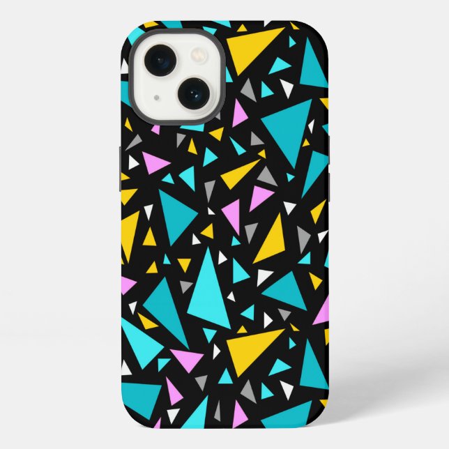 Triangles blue yellow colours on black background  iPhone case (Back)